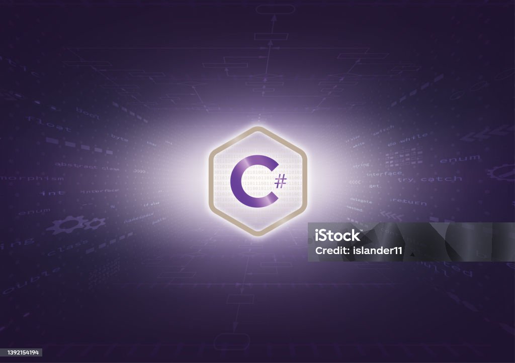 C Sharp Sign And Program Code On Purple Background C Programming ...
