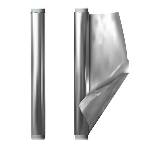 Realistic Detailed 3d Aluminium Foil Set. Vector Realistic Detailed 3d Coil or Roll of Silver Aluminium Foil Set Opened and Closed View. Vector illustration sheet metal rolling stock illustrations