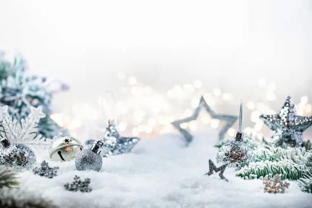 Photo of Christmas decorations on snow