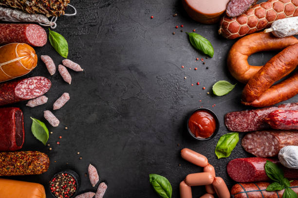 Set of different types of sausages