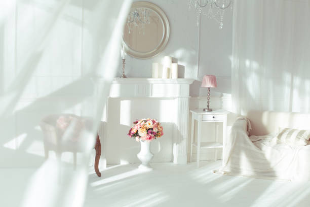 istock luxury clean bright white interior. a spacious room with sunlight and flowers in vases 1392160192