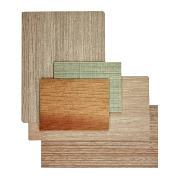 istock interior wooden material samples including oak veneer, douglas fir veneer, multi texture of oak laminateds isolated on background with clipping path. wooden laminate veneer material for interior. 1392161952