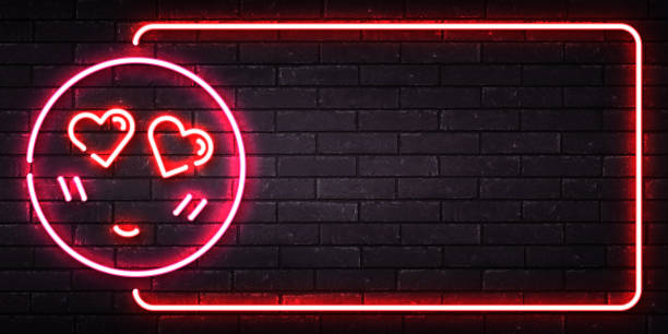 istock Vector realistic isolated neon sign of Heart emoji frame on the wall background. 1392167380