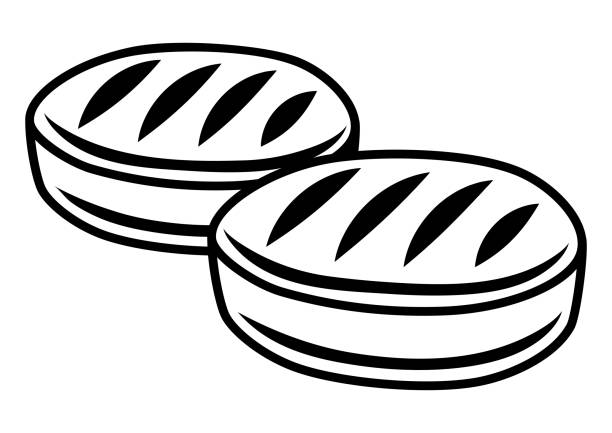 illustration von gegrilltem filet mignon. bbq-produkt. stilisierte küche und restaurantkarte. - filet mignon illustrations stock-grafiken, -clipart, -cartoons und -symbole