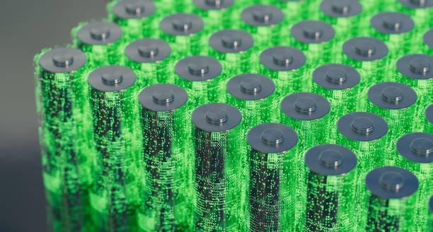 Battery renewable energy innovation EV lithium Battery innovation for cleaner, greener, electric vehicles, lithium solar panel manufacturing stock pictures, royalty-free photos & images