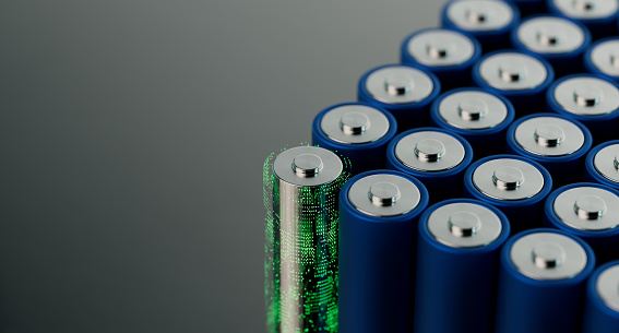 Lithium ion battery. Digitally generated image isolated on white background