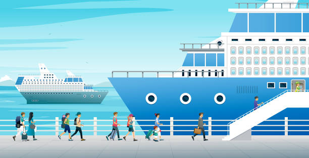 illustrazioni stock, clip art, cartoni animati e icone di tendenza di viaggia su una nave da crociera. - nave di passeggero