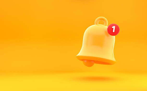 istock Notification icon. Message bell icon alert and alarm with smartphone reminder. Modern design, 3d rendering. Bright yellow background. 1392178912