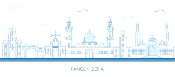 obrys panoramatického panoramatu města kano, nigérie - kano stock ilustrace