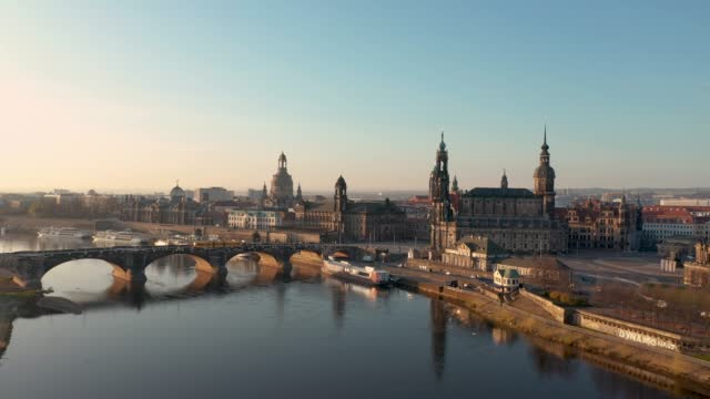 Dresden in the early morning. Dresden city center overlooking the Elbe river.