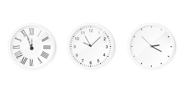 illustrazioni stock, clip art, cartoni animati e icone di tendenza di quadrante dell'orologio circolare che mostra l'illustrazione vettoriale del mockup realistico del tempo isolata. - alarm clock clock clock face time