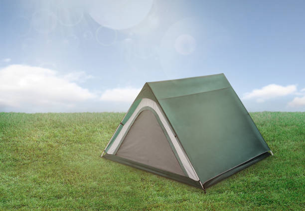 namiot kempingowy na trawiastym polu - standing water grass area meadow lawn zdjęcia i obrazy z banku zdjęć