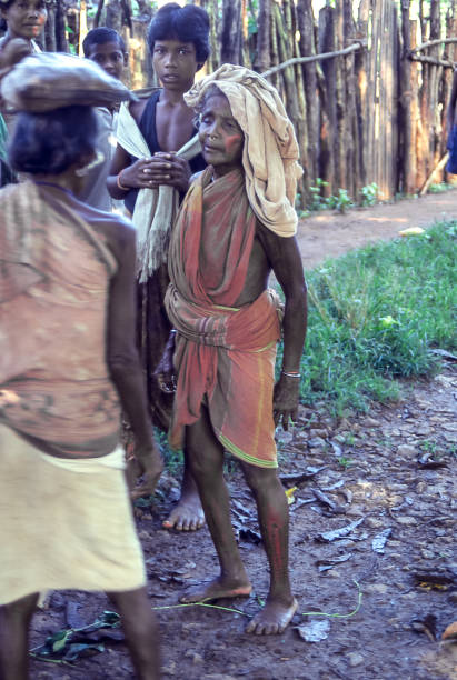 Elderly woman in a Khond village in Orissa Orissa, Odisha, India - aug 20, 1996:  elderly indigenous woman in a Dongria Khond village in the hills of Orissa in eastern India.  Photo from historical archive slide. india indigenous culture indian culture women stock pictures, royalty-free photos & images