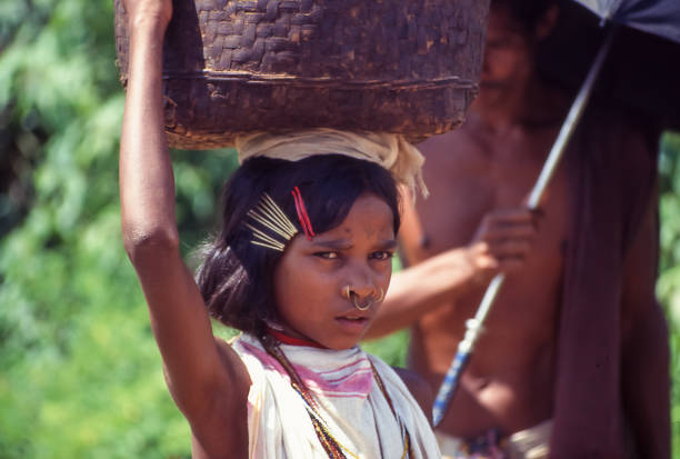 Orissa, Odisha, India - aug 21, 1996:  portrait of young Didayi woman   Historical archive slide photo.