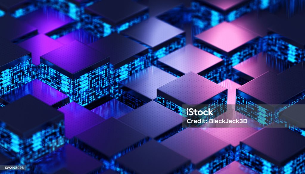 Data Blocks.  Concept. Big data. Information concept. 3D render Blockchain Stock Photo
