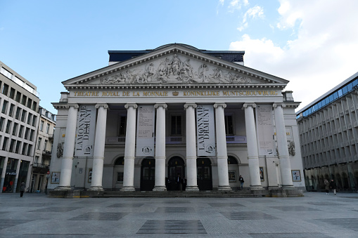 Exterior view of the Royal Theatre of Brussels ,Belgium on February 17, 2022