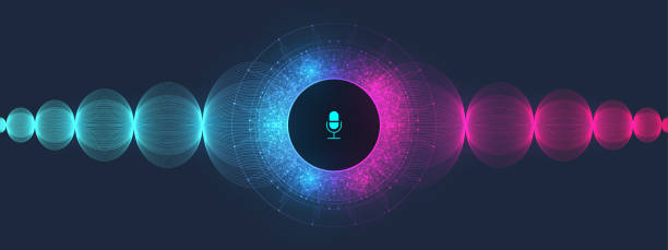 音声および音声認識イコライザー波流スペクトルの背景。音声アシスタントの概念。ベクトル音波。パーソナルアシスタントと音声認識の概念グラデーションベクトルイラスト。 - intelligence communication turning data点のイラスト素材／クリップアート素材／マンガ素材／アイコン素材