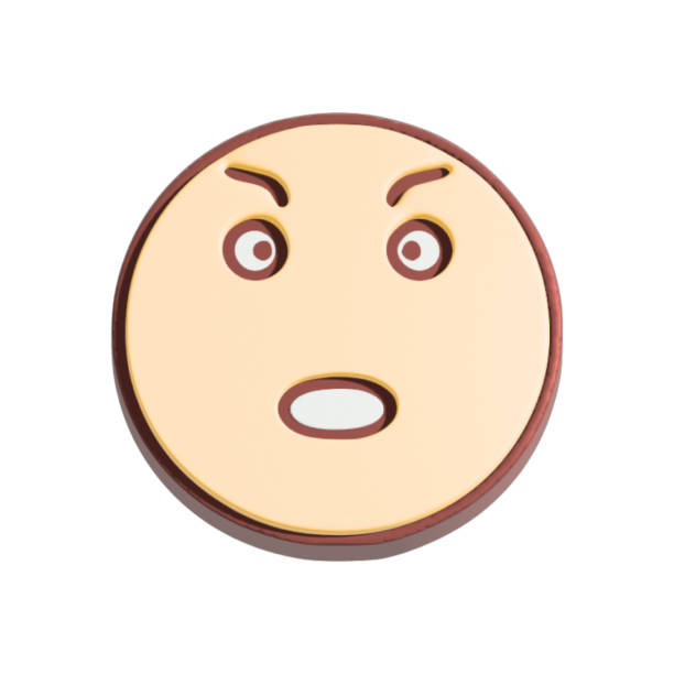怒っている顔の3dイラスト。白い背景に隔離された漫画のキャラクター。 - funnyface ストックフォトと画像