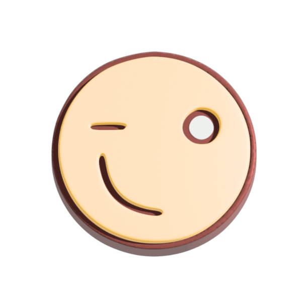 happy winking smiley face 3d illustration. cartoon character isolated on white background. - funnyface imagens e fotografias de stock