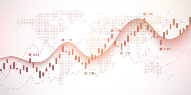 Abstract financial chart with uptrend line graph and world map on black and white color background. Business Candle stick graph chart of stock market investment trading. Vector illustration Abstract financial chart with uptrend line graph and world map on black and white color background. Business Candle stick graph chart of stock market investment trading. Vector illustration. ticker tape stock illustrations