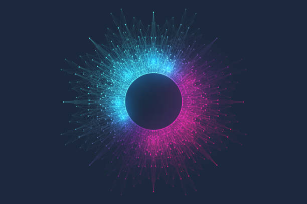 istock Digital neon color circle with connecting dots and lines in abstract style. Futuristic digital neon frame. Polygonal neon round shape, vector illustration. 1392197323