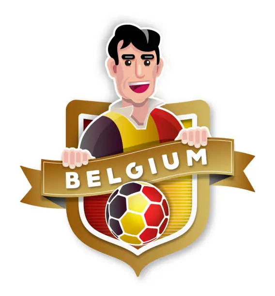 Vector illustration of Flat design illustration soccer player Belgium with badge and national flag