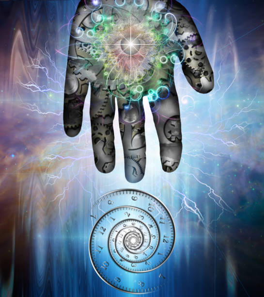 istock Human palm with eye and cogwheels 1392202173