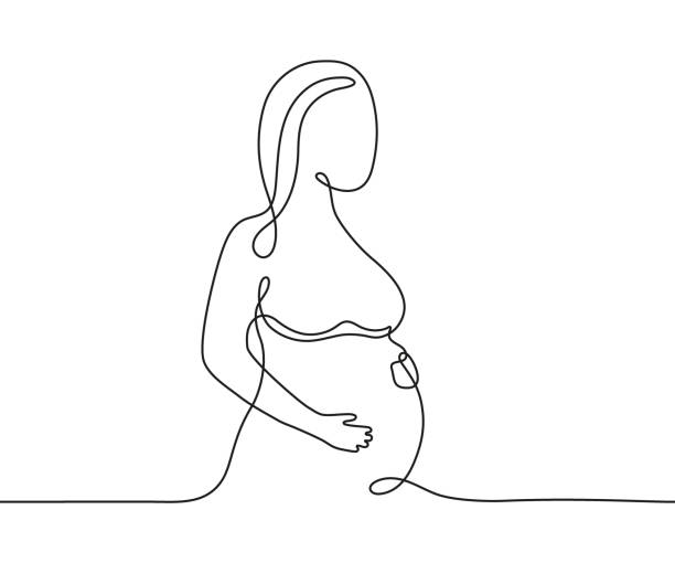 pregnant woman, continuous art line one drawing. pregnancy woman, expectant mother. single outline minimalist draw. vector contour illustration - doğum öncesi bakımı stock illustrations