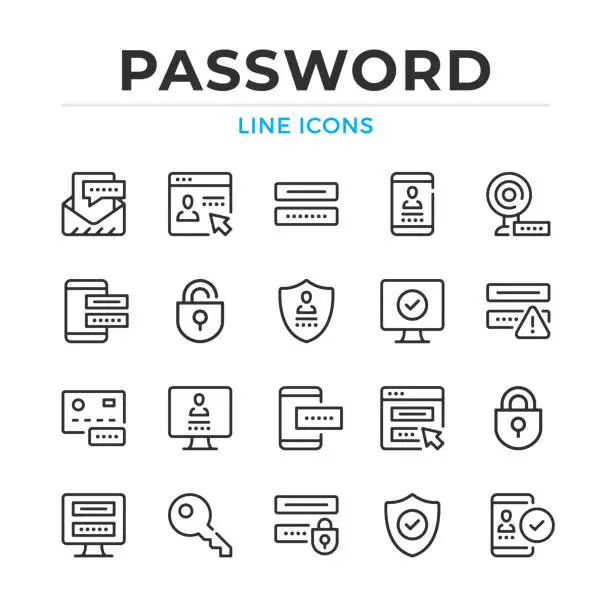 Vector illustration of Password line icons set. Modern outline elements, graphic design concepts, simple symbols collection. Vector line icons