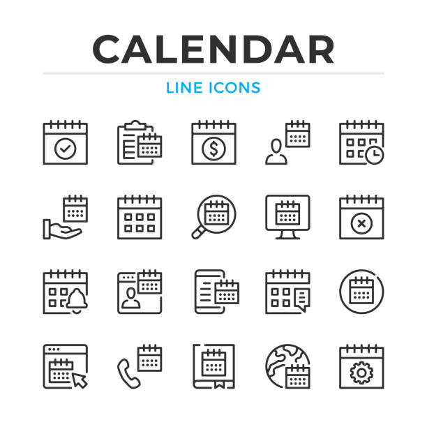 Calendar line icons set. Modern outline elements, graphic design concepts, simple symbols collection. Vector line icons vector art illustration