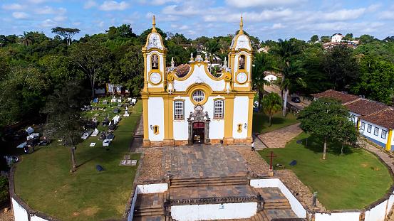 Aerial view of Santo Antônio church in Tiradentes, Minas Gerais. Historic city of Minas