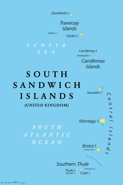 사우스 샌드위치 제도, 정치지도, 남대서양의 섬 그룹 - south sandwich islands stock illustrations