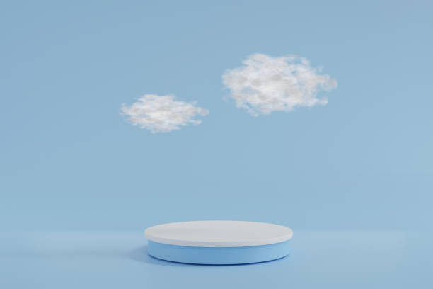 istock Blue pastel cylinder podium display on blue background with soft cloud, stage for product, 3d rendering 1392214229