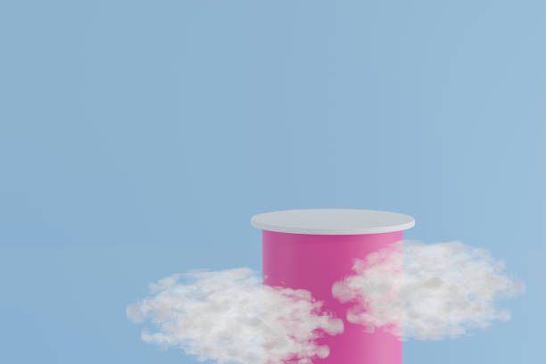 istock Pink pastel cylinder podium display on blue background with soft cloud, stage for product, 3d rendering 1392214239
