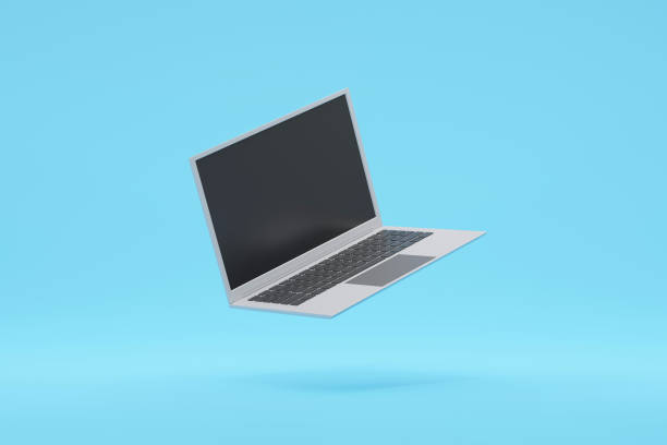 istock Laptop notebook computer floating in the air, technology equipment background, 3d render 1392214251