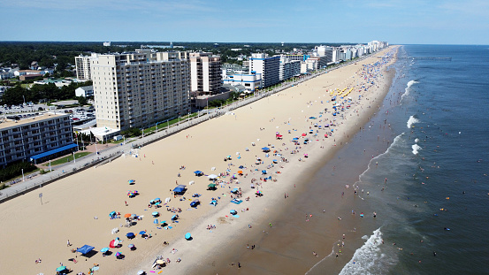 Aerial view of the Oceanfront at Virginia Beach, VA. Shot with a DJI Mini 2