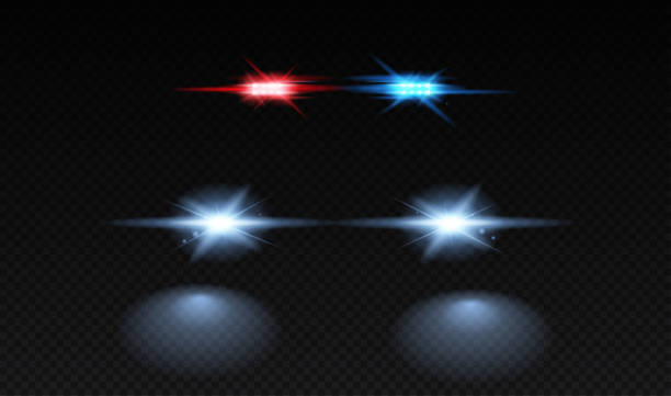 Set of Realistic flashers Set of Realistic flashers. Red and blue sirens and headlights for police car. Special devices for lighting car at night. Design for websites. 3D vector collection isolated on transparent background police lights stock illustrations