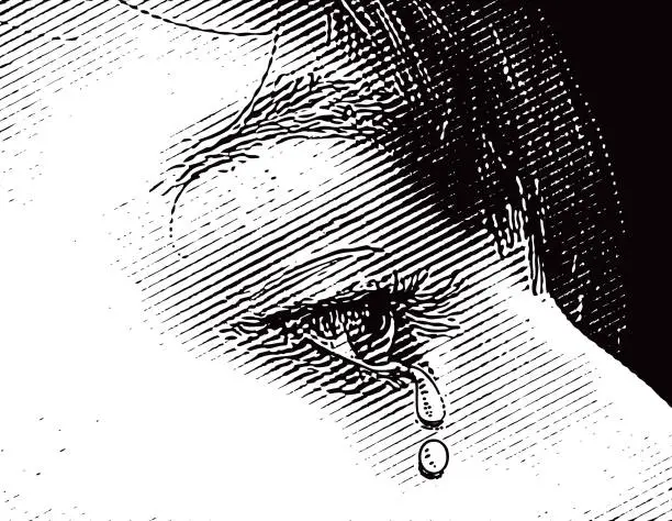 Vector illustration of Close-up of eye crying tears