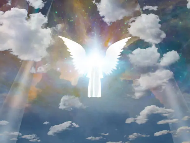 Shining angel in the sky. 3D rendering