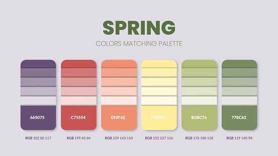 color palette or color schemes are trends combinations and palette guides. Example of table color shades in RGB and HEX. A color swatch for lovers of wedding fashion, home, interior design