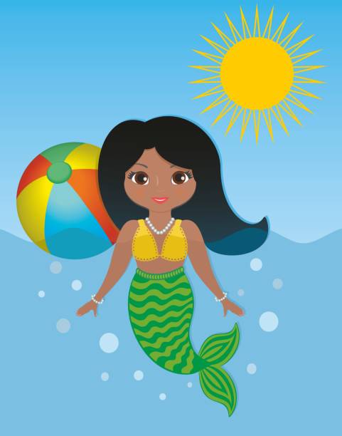 Cute mermaid playing in water. Vector illustration. Wonderful mermaid girl playing in sunny weather in sea. mermaid dress stock illustrations