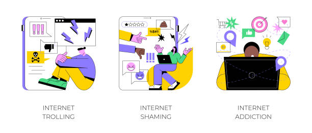 ilustraciones, imágenes clip art, dibujos animados e iconos de stock de comportamiento de las redes sociales concepto abstracto ilustraciones vectoriales. - avergonzamiento