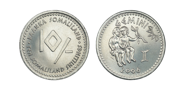 Somaliland 10 shillings coin, 2006Twins on a white background