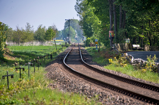 Railroad photographed in Germany, in Europe. Picture made in 2019.