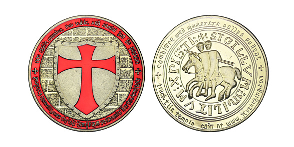 Red Templar Knights collector's coin on a white background