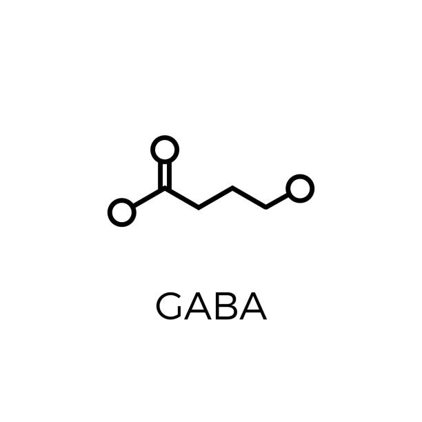 wektorowa cienka ikona linii struktury molekularnej gaba. wzór chemiczny - alcohol drug abuse alcoholism pill stock illustrations