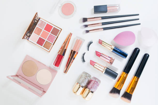 istock Makeup brush and decorative cosmetics on a white background. 1392246225