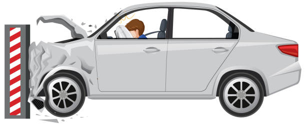 ilustrações de stock, clip art, desenhos animados e ícones de man with sample of car accident - airbag