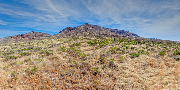 The Franklin Mountains of Texas are a 23-mile-long range of mountains that extend from El Paso north into New Mexico.  The mountains are a tilted-block formation mostly composed of sedimentary rock with some igneous intrusions.  This view of the mountain range was photographed from Franklin Mountains State Park near El Paso, Texas, USA.