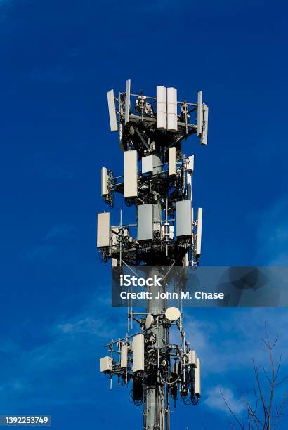 Communications Tower Stock Photo - Download Image Now - 5G, Repeater Tower, Antenna - Aerial